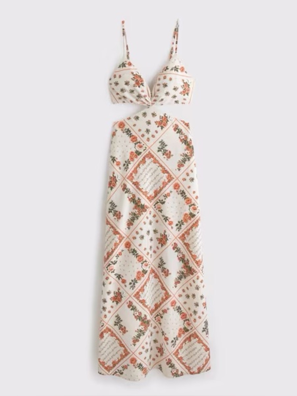 Abercrombie & Fitch Julia Slip Cutout Maxi Dress in Cream and Orange